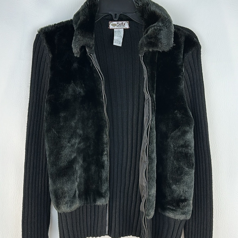 Tiara International Fur Knit Full Zip Cropped Jacket, M - Picture 5 of 9